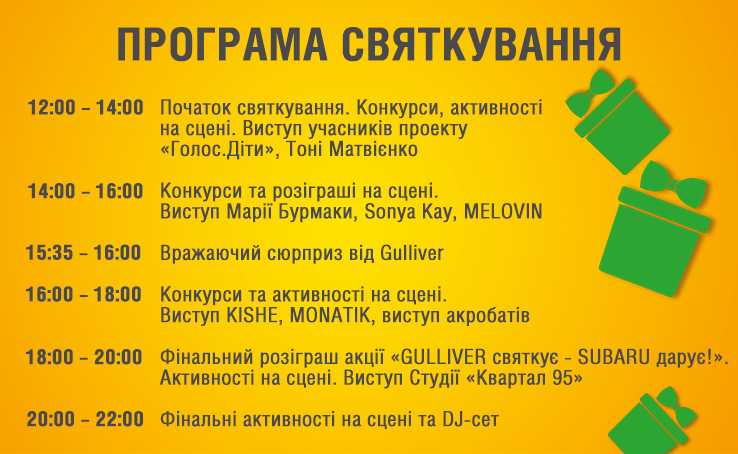 Программа празднования Дня Рождения ТРЦ Gulliver