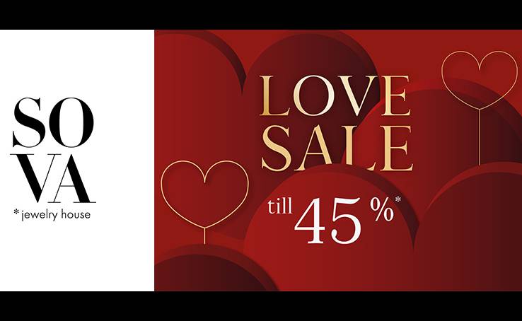 LOVE SALE! Наше признание в любви - в каждом украшении SOVA. Только с 01.02 по 17.02 включительно выбирай любимую модель со скидкой до 45% 